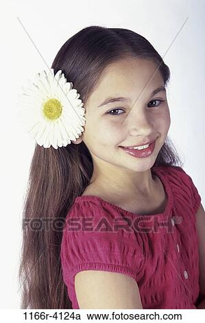 people, hair, girl, flower, child, brunette, indoors View Large Photo Image Stock Image - people, hair, girl, flower, child, brunette, indoors. Fotosearch