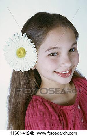 people, hair, girl, flower, child, brunette, indoors View Large Photo Image Stock Image - people, hair, girl, flower, child, brunette, indoors. Fotosearch