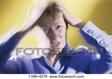 people, hands, headache, woman, head, senior, stress View Large Photo Image Stock Photo - people, hands, headache, woman, head, senior, stress. Fotosearch