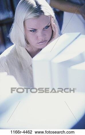 people, headache, woman, stress, frustrated, computers, blond View Large Photo Image Stock Image - people, headache, woman, stress, frustrated, computers, blond. Fotosearch