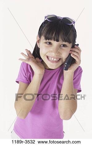 Stock Image - people, telephone, talking, phone, sunglasses, girl, child. Fotosearch