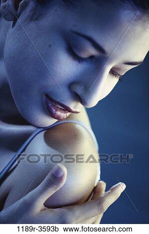Stock Image - people, woman, bath, beauty, brunette, indoors, Caucasian. Fotosearch