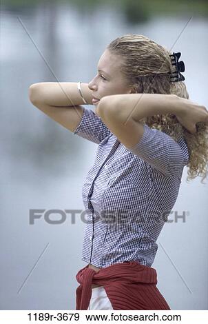 Stock Photo - people, woman, outdoors, blond, Caucasian, young adult, Young women outdoors. Fotosearch