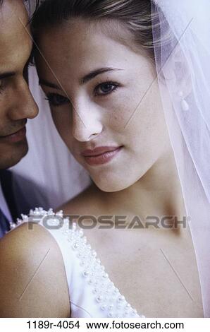 Picture - woman, Hispanic, wedding, veil, bride, weddings. Fotosearch