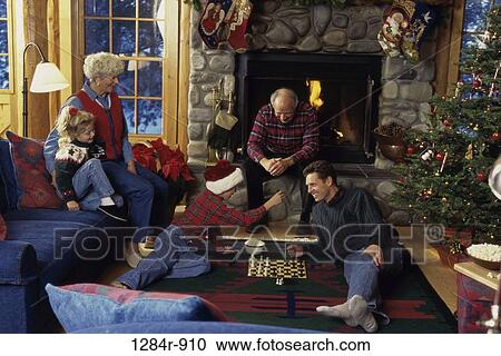 Stock Image - fire, chess, stone, Christmas, fireplace. Fotosearch