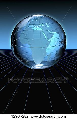Stock Image - globe, global, Africa, monochromatic, continent, computer graphics. Fotosearch