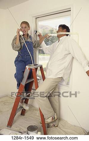 home, painting, telephone, ladder, talking, couple, tape View Large Photo Image Stock Photo - home, painting, telephone, ladder, talking, couple, tape. Fotosearch