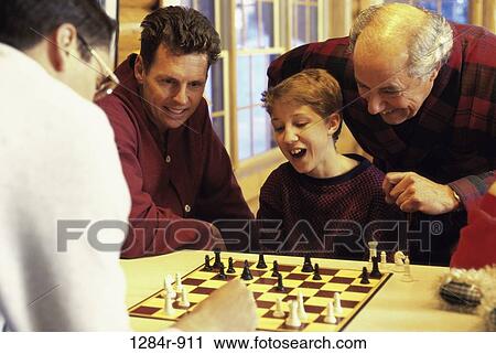 Stock Image - people, chess, three, games, family, generations. Fotosearch