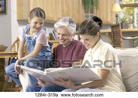 Stock Image - people, family, generations, daughters, grandchild, granddaughter, parents. Fotosearch