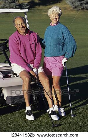 Stock Image - people, golf, couple, senior, outdoors, sports. Fotosearch