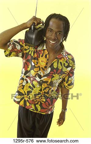 Stock Photograph - people, listening, music, carrying, radio, indoors. Fotosearch