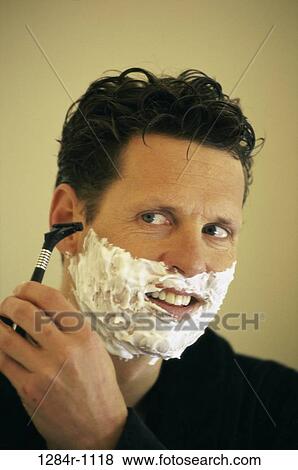 people, Middle-aged, shaving, brunette, bathroom View Large Photo Image Stock Photo - people, Middle-aged, shaving, brunette, bathroom. Fotosearch