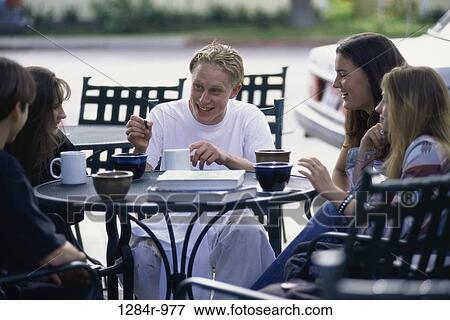 people, table, talking, sitting, outdoors, friends View Large Photo Image Stock Photo - people, table, talking, sitting, outdoors, friends. Fotosearch