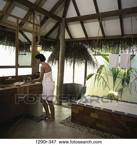 people, woman, beauty, brunette, bathroom View Large Photo Image Stock Photo - people, woman, beauty, brunette, bathroom. Fotosearch
