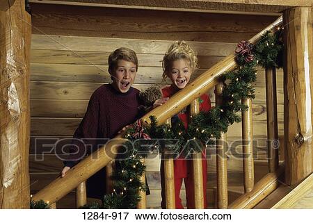 stairs, Christmas, surprise, children, blond, staircase View Large Photo Image Stock Photo - stairs, Christmas, surprise, children, blond, staircase. Fotosearch