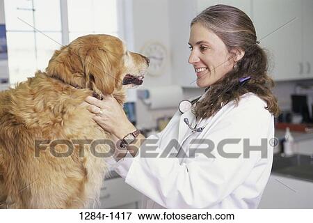 Stock Photo - woman, dog, pet, health, Middle-aged, medical. Fotosearch