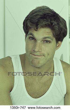 people, friendly, brunette, grinning, undershirt View Large Photo Image Stock Photo - people, friendly, brunette, grinning, undershirt. Fotosearch