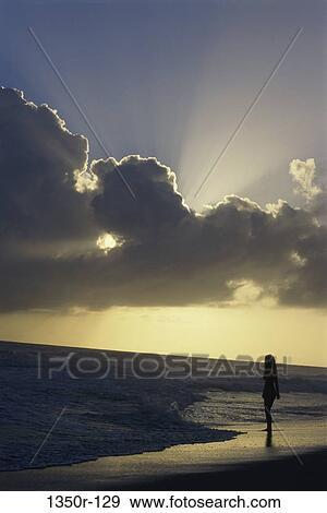 people, woman, clouds, beach, silhouette, mood View Large Photo Image Stock Photo - people, woman, clouds, beach, silhouette, mood. Fotosearch