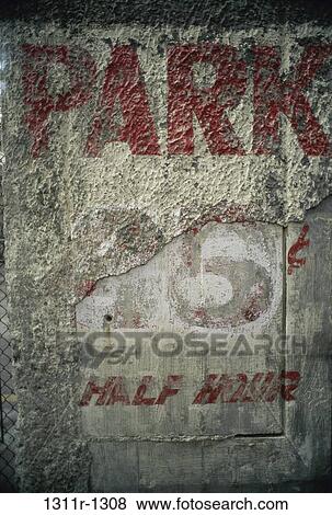 Stock Photo - urban, wall, cracked, sign, parking, obsolete. Fotosearch