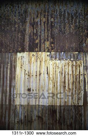 Stock Image - wall, background, metal, rust, rusty, corrugated. Fotosearch