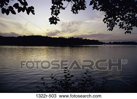 Stock Image - water, dusk, lake, nature, dawn, Lakes nature. Fotosearch