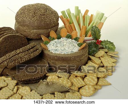 Stock Image - bread, vegetables, breads, food, still life, dip. Fotosearch