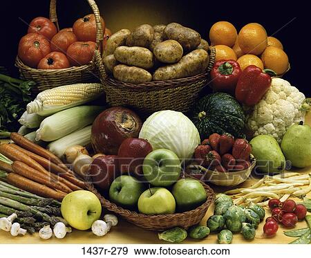 Stock Photo - corn, choices, raw, fruit, apples, vegetables. Fotosearch
