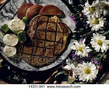 Stock Image - flowers, vegetables, dish, food, still life, meat. Fotosearch