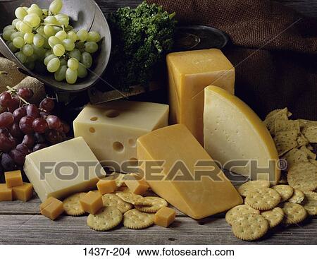 Picture - grapes, fruit, food, dairy, still life, cheese. Fotosearch