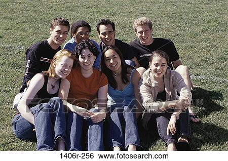 Stock Photograph - multiethnic, people, smiling, outdoors, friends, diversity. Fotosearch