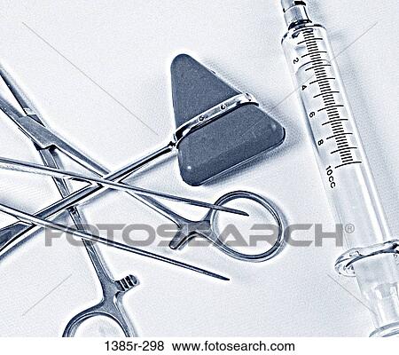 Stock Photo - needle, shot, health, still life, black and white, hammer. Fotosearch