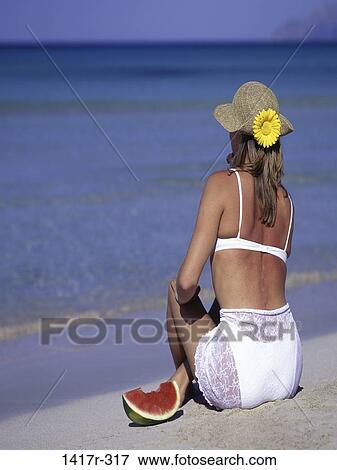 people, eating, woman, hat, sitting, watermelon, slice View Large Photo Image Stock Photo - people, eating, woman, hat, sitting, watermelon, slice. Fotosearch