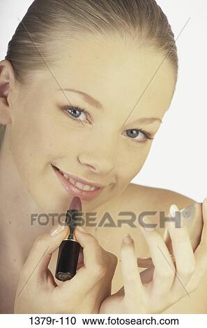 people, woman, makeup, blond, lipstick, beauty View Large Photo Image Stock Image - people, woman, makeup, blond, lipstick, beauty. Fotosearch