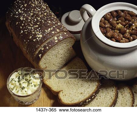 Stock Photography - sliced, bread, beans, butter, food, jar. Fotosearch