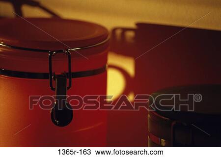 Stock Image - still life, storage, canisters, housewares, Household still lifes. Fotosearch