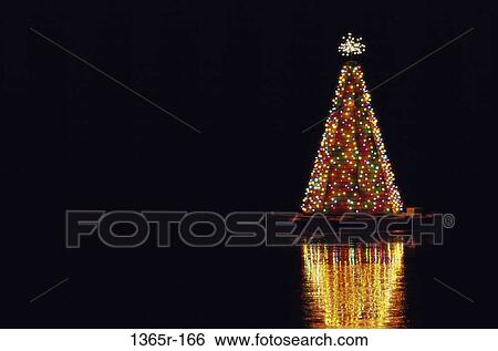 Stock Photograph - tree, reflection, Christmas, Christmas tree, lights, still life. Fotosearch