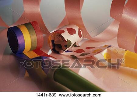 , birthday, festive, streamers, still life, holiday View Large Photo Image Stock Photo - , birthday, festive, streamers, still life, holiday. Fotosearch