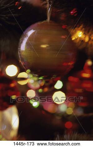 Stock Image - , Christmas, festive, ornament, lights, still life. Fotosearch