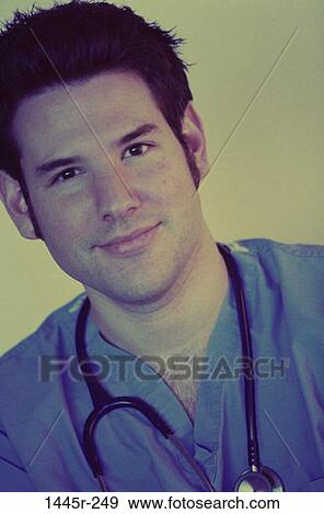 Stock Photo - doctor, stethoscope, health, brunette, medical personnel. Fotosearch