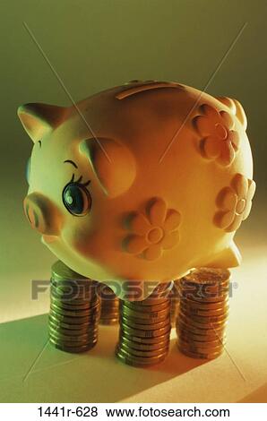 Stock Photo - finance, still life, coins, financial, savings, piggy bank. Fotosearch