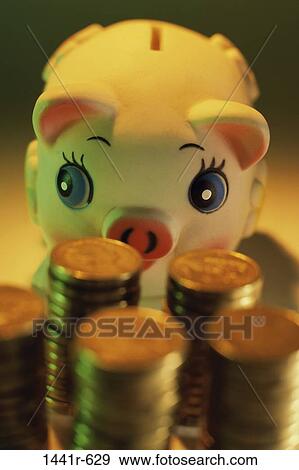 Stock Photo - finance, still life, coins, financial, savings, piggy bank. Fotosearch