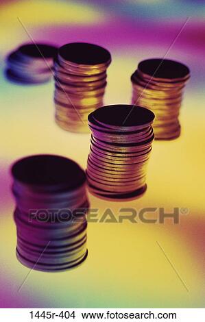 Picture - money, stacked, finance, change, coins, currency. Fotosearch