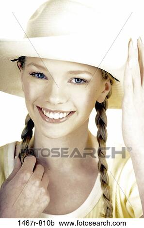 people, hat, portrait, brunette, pigtails View Large Photo Image Stock Image - people, hat, portrait, brunette, pigtails. Fotosearch