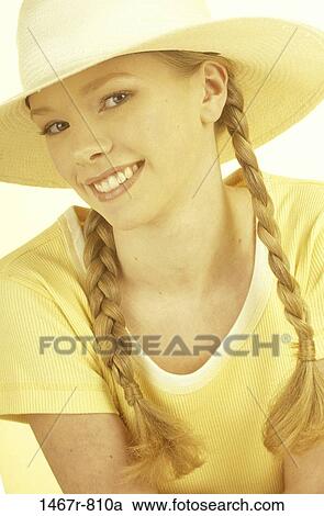 people, smiling, hat, yellow, smile, blond, portrait View Large Photo Image Stock Image - people, smiling, hat, yellow, smile, blond, portrait. Fotosearch