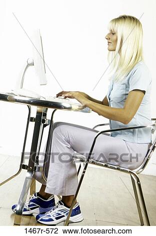 people, woman, computer, typing, blond, indoors View Large Photo Image Stock Image - people, woman, computer, typing, blond, indoors. Fotosearch