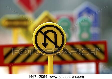 Picture - sign, still life, signage, straightforward, U-turn, Signage uprights. Fotosearch