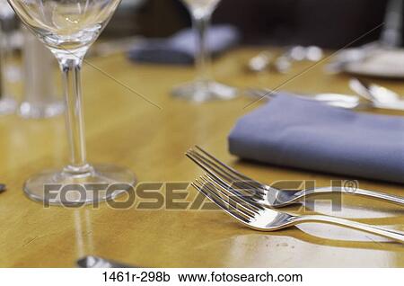 Stock Image - table, setting, stemware, silverware, food, still life, dining. Fotosearch