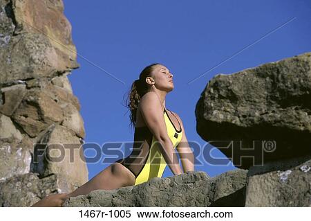 Stock Photography - woman, health, outdoors, sports, rocks, exercise. Fotosearch