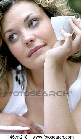 people, woman, coffee, daydreaming, mug, drinking, outdoors View Large Photo Image Stock Image - people, woman, coffee, daydreaming, mug, drinking, outdoors. Fotosearch
