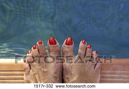 Stock Image - red, overhead, water, pool, woman, body parts. Fotosearch